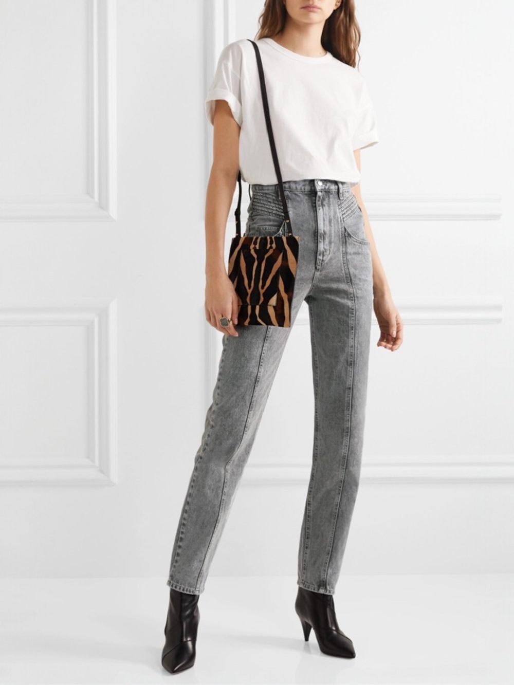 ISABEL MARANT • Henoya Acid-Wash High-Rise Slim Jeans in Grey